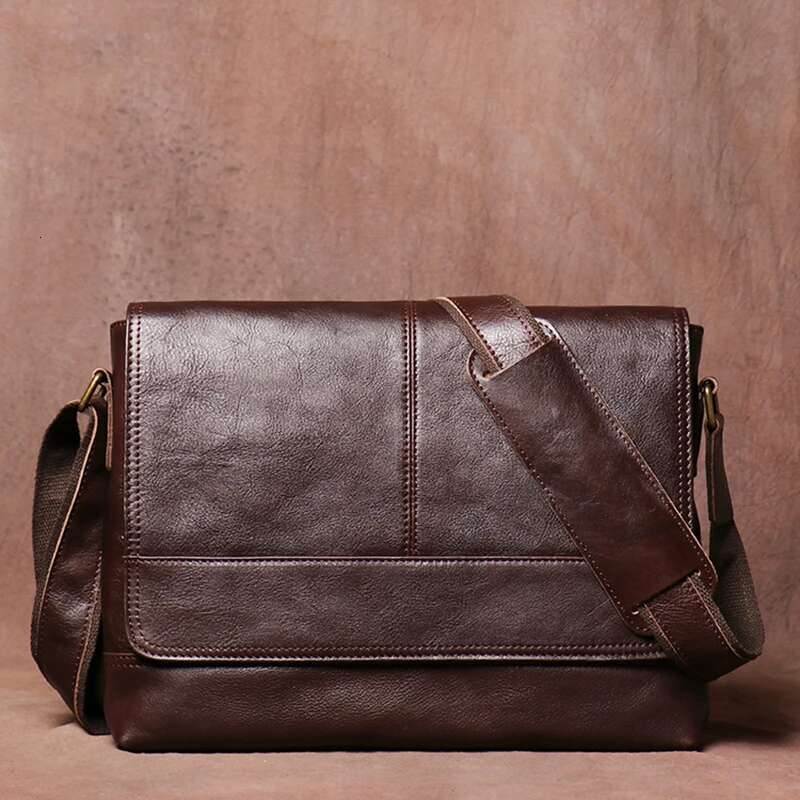 LUOKIR Vintage Genuine Leather Men's Crossbody Cowhide Shoulder Briefcase Classic Flap Messenger Bag For 12.9 Inch Ipad