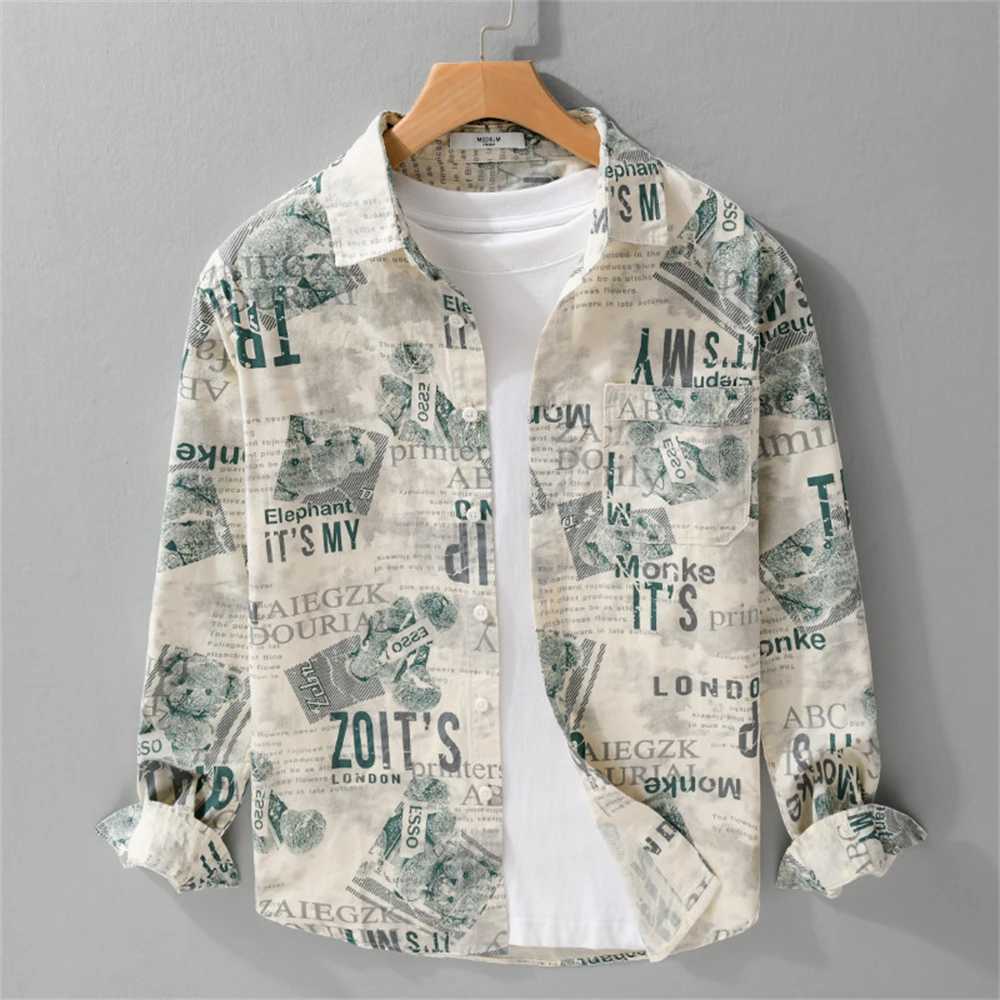 Mens Pure Cotton Long Sleeve Printed Shirts Spring Autumn Comfortable Mens Clothing fashion daily wear Casual shirt for man W250224