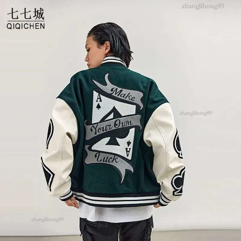Mens Jackets Playing Card Embroidery Varsity Jacket Men Spring Autumn Hip Hop Streetwear College Baseball Harajuku Bomber Coat Unisex 230203