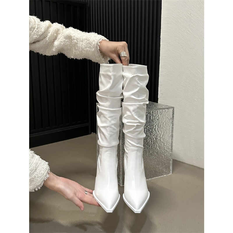 Womens Pointed High Heel Boots - European & American Style Thin Elastic Piled