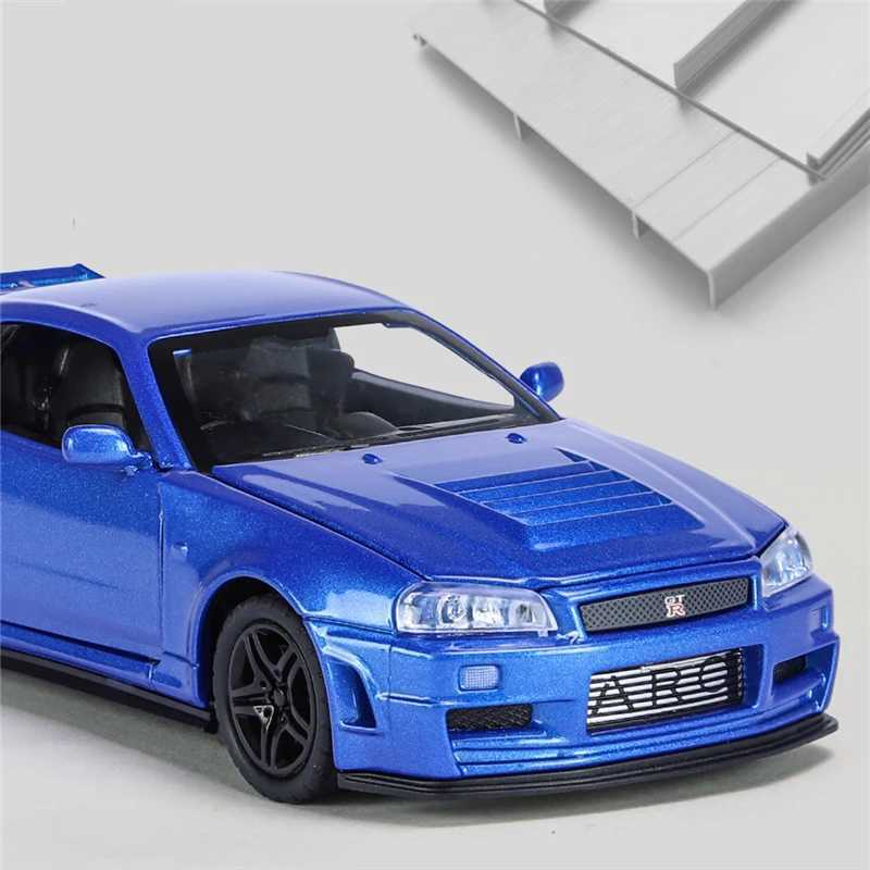 1 32 Nissan Skyline Ares GTR R34 Alloy Sports Die Casting and Toy Racing Car Model Silation Sound Light Childrens Gift Free shipping