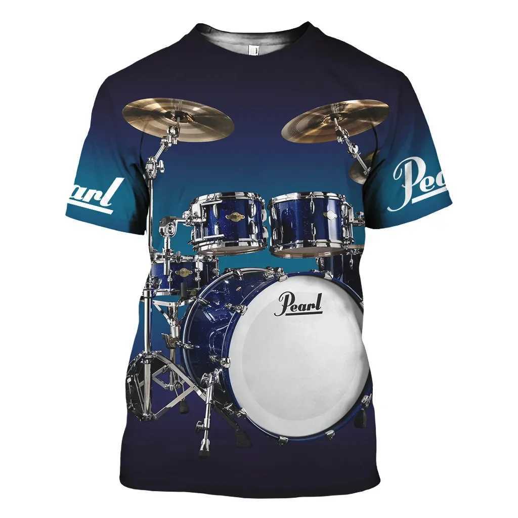 Classic Instrument Drumbeat 3D Printed Pattern Summer Mens T-shirt Oversized Casual Short Sleeve Shirt Trend Fashion Music Top W250224
