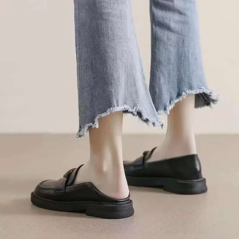Women's Black Leather hot Flat Shoes - Round Toe, Soft Sole, Casual & Comfortable