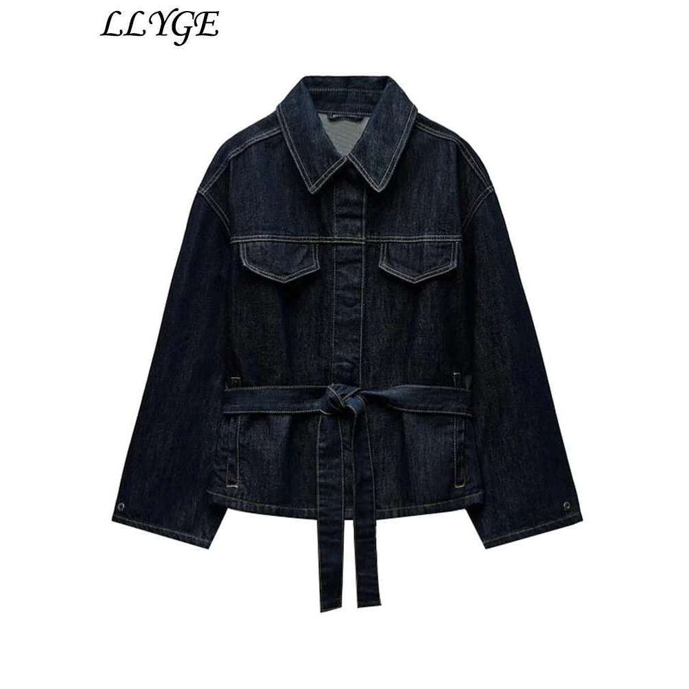 hoodie Designer Fashion Jacket Vintage Belt Denim Jacket Pants Set Women Lapel Single Breasted Jackets Pockets Straight Jeans Spring Lady Street Outfi
