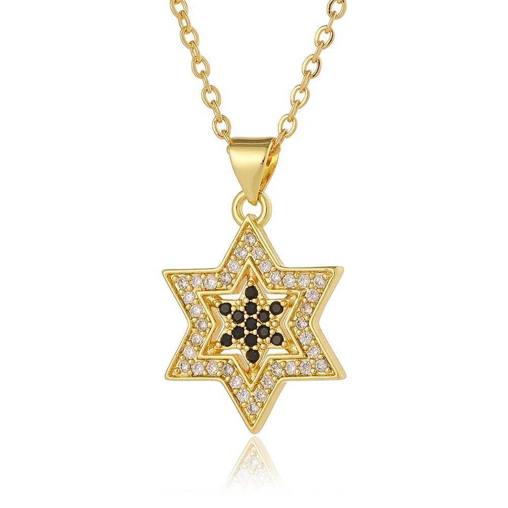 Cubic Zirconia Crystal Je Star Of Davids Pendant Chain Necklace Wen Gold-plated Brass CZ Stones ns Seal Jewelry Her X250224