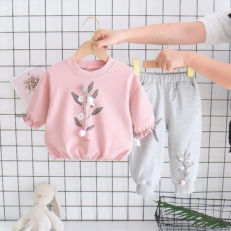 Spring Autumn Fashion Baby Girl Clothes Children Cute Casual T-Shirt Pants 2Pcs/Sets Toddler Sports Costume Kids Tracksuits 250224
