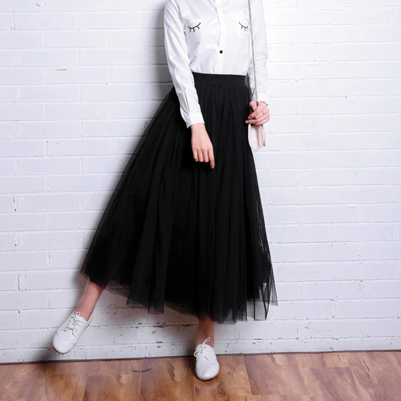 Vintage Tulle Skirt Women Streetwear Elastic High Waist Mesh Pleated Skirts Summer Elegant Korean A Line Office Ladies Skirt 250224