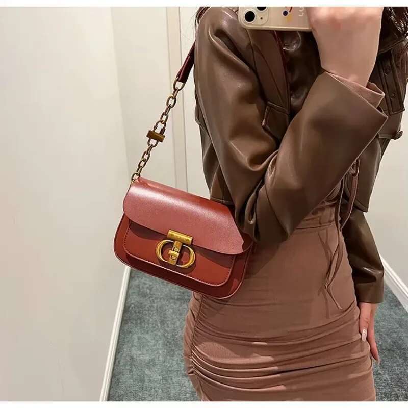 Women Brand PU Leather Crossbody Retro Chain Metal Letter Lock Flap Messenger High quality Shoulder Bag swissmilitary
