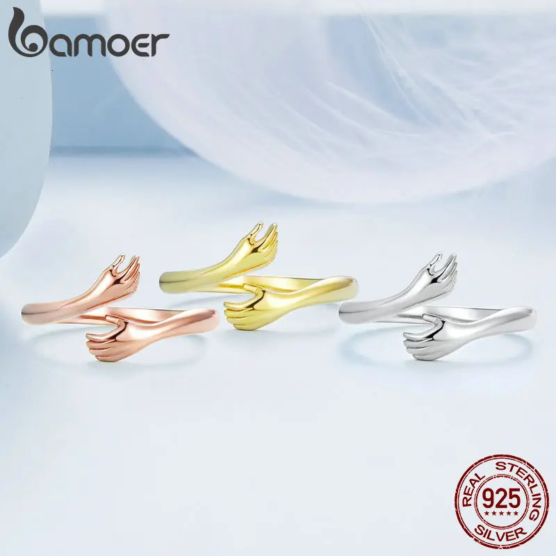 925 Sterling Silver Hug Warmth and Love Hand Adjustable Ring for Women Party Jewelry His Big Loving Hugs Ring 3 Colors 250218