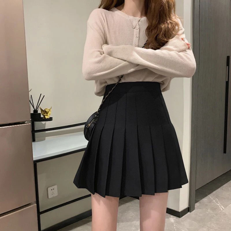 Short skirt womens plus size womens summer high waisted Harajuku Korean black mini pleated skirt female student uniform 250224
