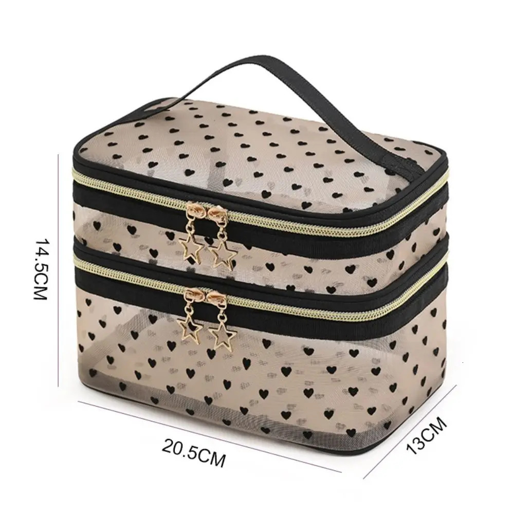 Double layer black mesh makeup bag travel portable large capacity makeup box organizer storage bag zipper makeup bag 250214