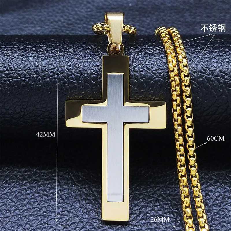HNSP Stainless Steel Cross Pendant Chain Necklace For Men Christ Jesus Jewelry Catholic Crucifixes Rosaries Accessories X250224