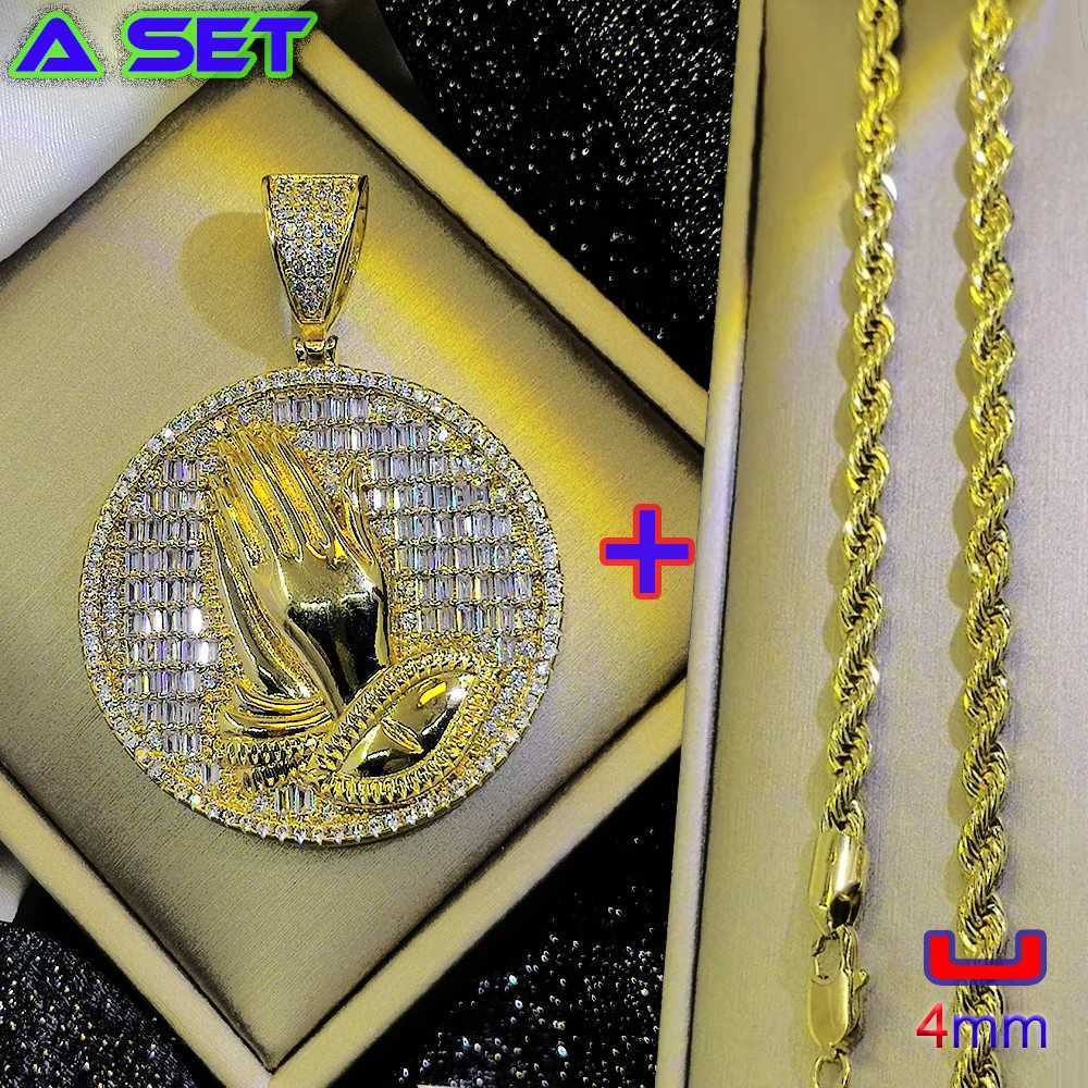 New hip-hop exclusive cust necklace paired with diamond prayer gold pendant plated with 18K gold fashionable decoration X250224