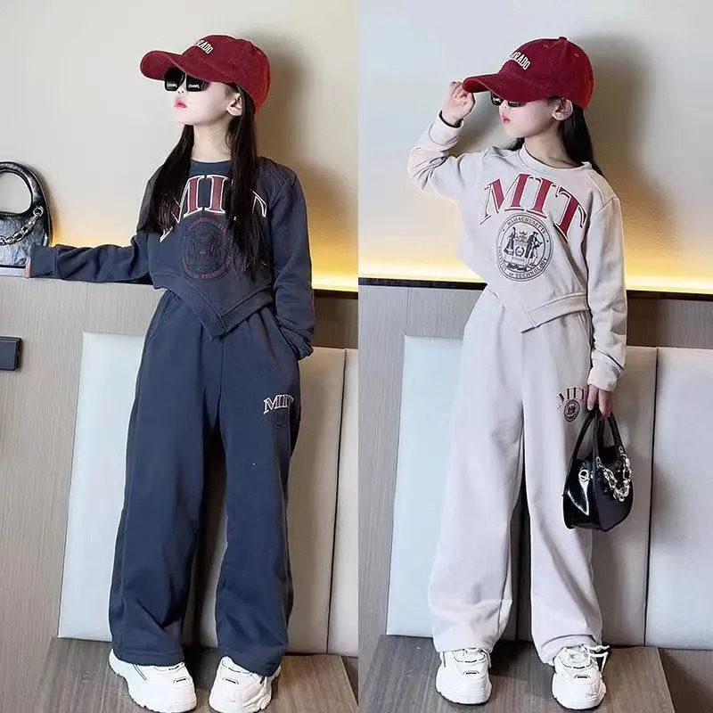 Children Clothing Suit for Girls Teen Spring Sweater Sports 2Pcs Sets Irregular Child Loungewear Kids Tracksuits 250224