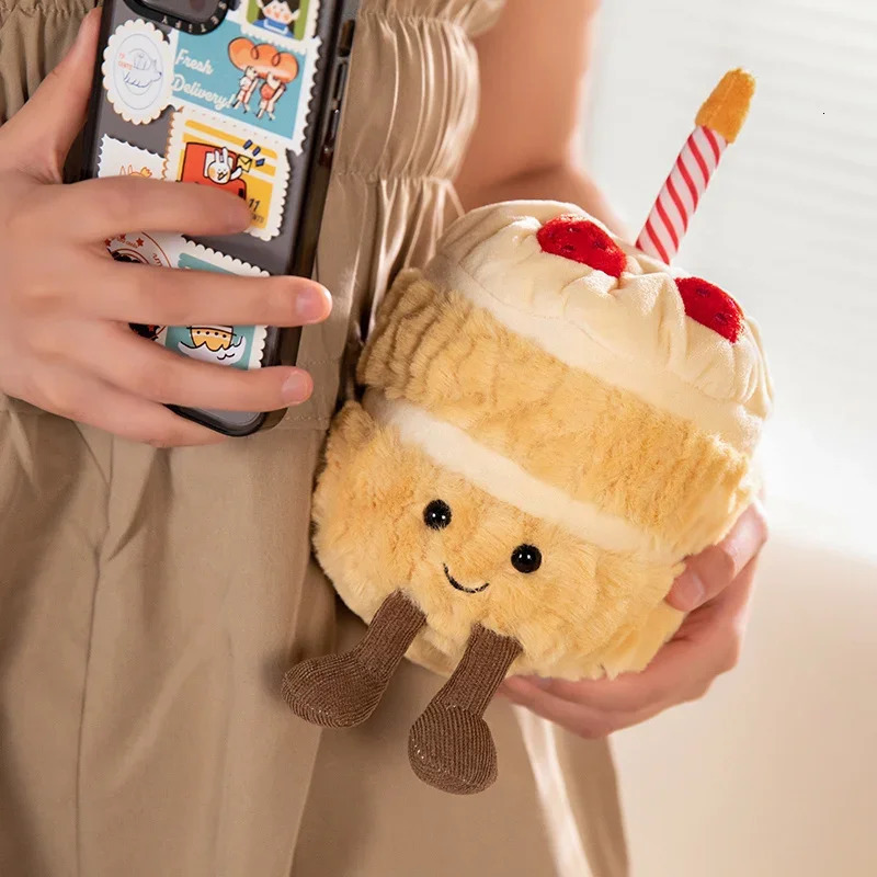 Lifelike Strawberry Cake Plush Toys Cute Stuffed Fruit Ice Cream Snack Birthday Candle Party Decor Gift for Kids Baby 250221