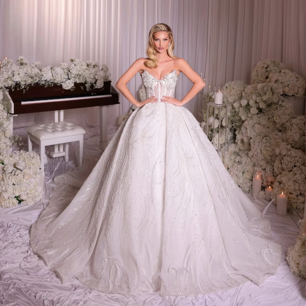 Ball Gown Wedding Dress For Women Sweetheart Neck Sleeveless Bridal Gowns Appliques Sequins Sweep Train Dresses Custom Made vestidos de novia