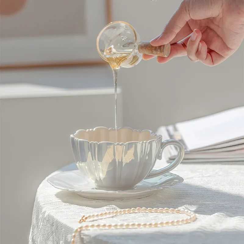 Pearl Petal Coffee Cup Office Afternoon Tea High-end Beverage Cup Creative Minimalist Ceramic Cup Juice Cup SetC250224