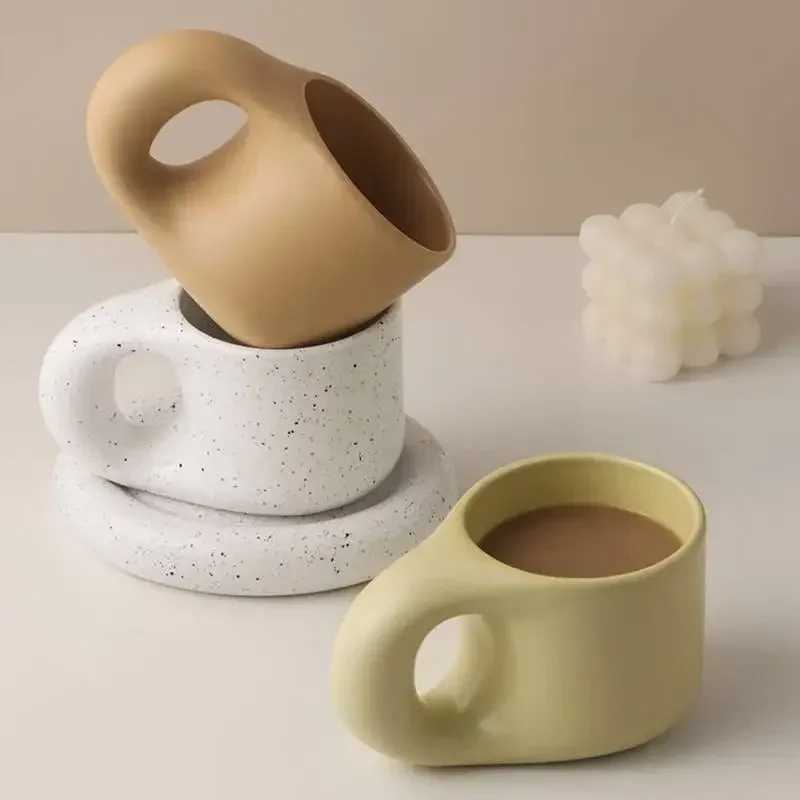 Creative Colorful Fat Ceramics Mugs with Saucer Coffee Mug Milk Tea Office Cups Drinkware The Best Birthday Gift for FriendsC250224