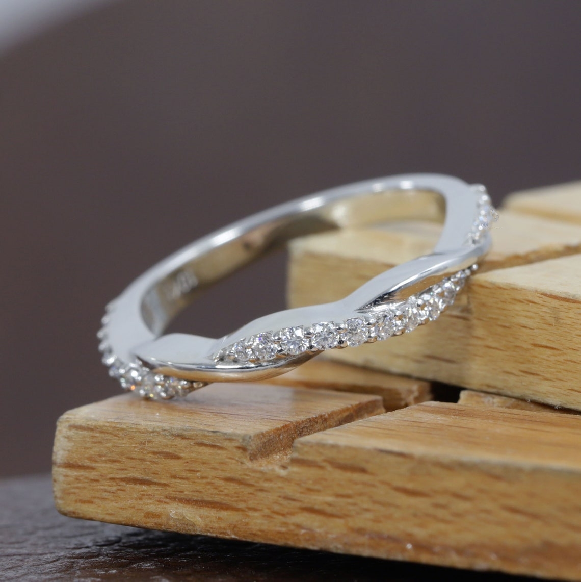 18K White Gold Twisted 0.30ct Wedding Band Lab- Grown Round Diamond Ring Dainty Eternity Ring For Women Birthday Gift For Her