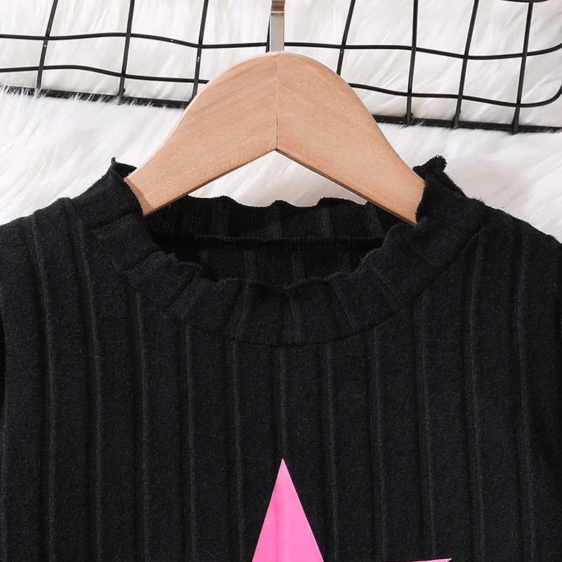 Children Casual Clothing Outfits For Girls Black Pullover Hoodie And Rose Red Pants Sports Loose Comfortable Style Daily Suits 250224