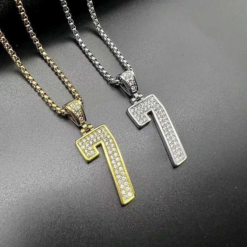Stainless Steel Titanium Hip Hop Number 7 Bling d Out Pendant Collar Chain Necklace for Men Wen Couple Gift Fashion Jewelry X250224