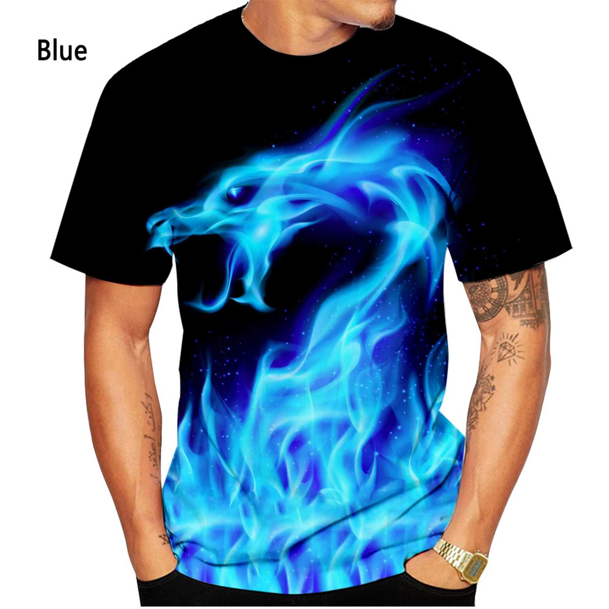 New fashion color flame 3D printed T-shirt for men and women summer casual short sleeved top W250224