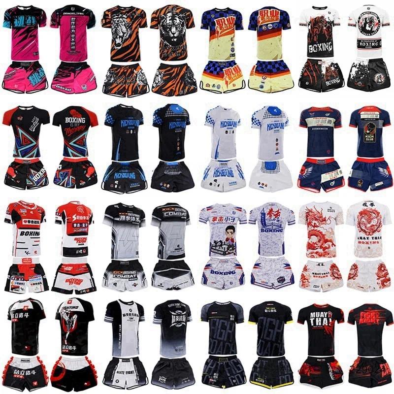 Mens Tracksuits Muay Thai Shorts and Shirt Set - Multi-Color Cage Fighting Kickboxing Boxing Gym Training Uniform football tracksuit