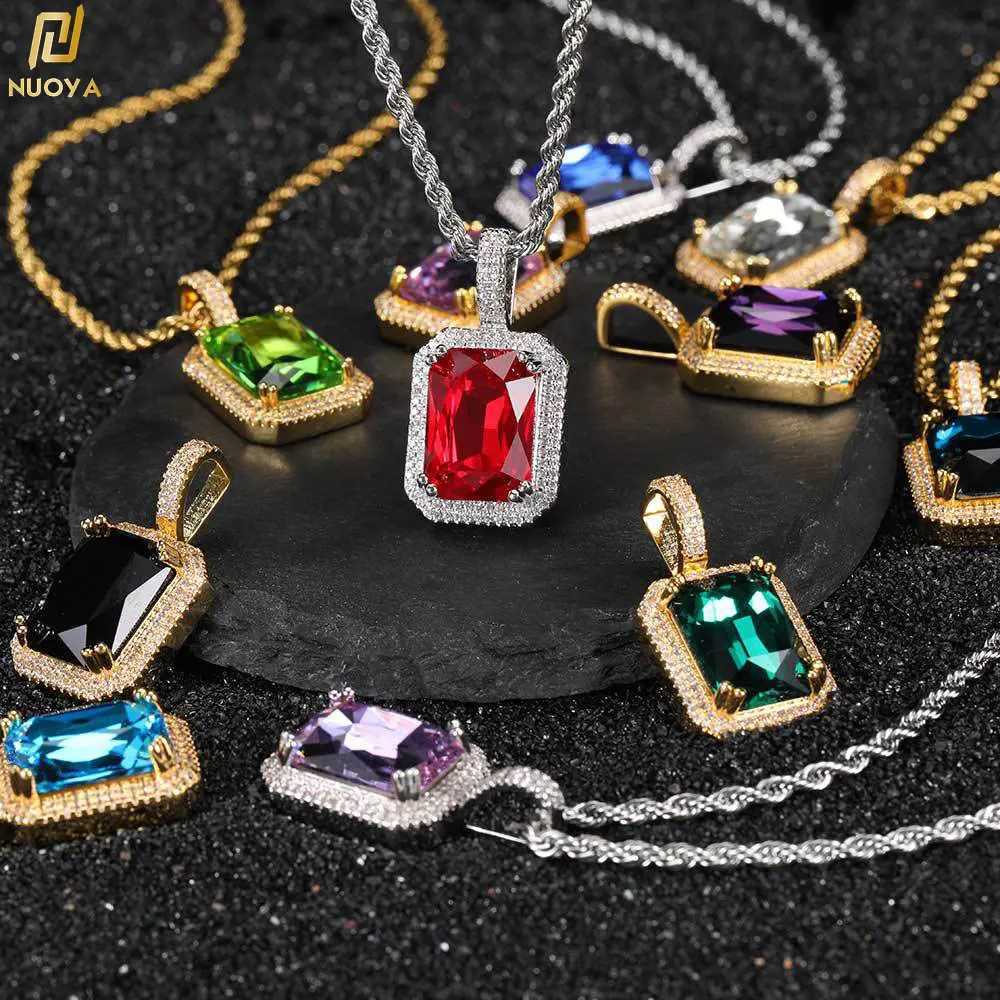 Dainty Luxury Bezel Birthstone Stone Pendant Necklace d Out CZ Black Sapphire Emerald Ruby Gemstone Pendant With Rope Chain X250224