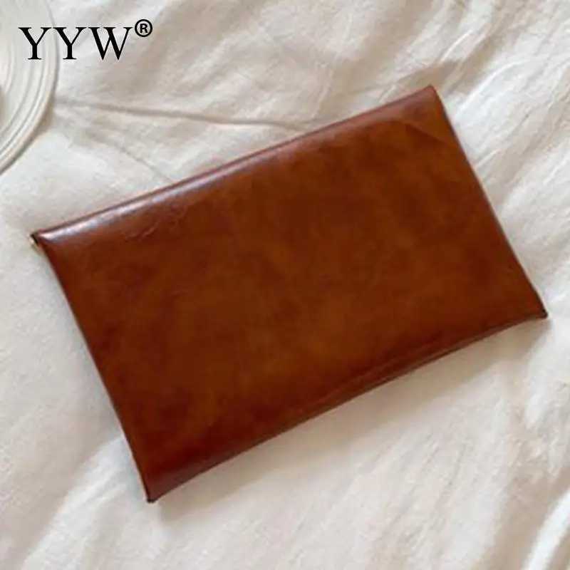 Black Brown PU Leather Envelope Clutch Handbag Women Wristlet Daily Clutch Bags Solid Color Designer Messenger Purse Phone Bag Z250220