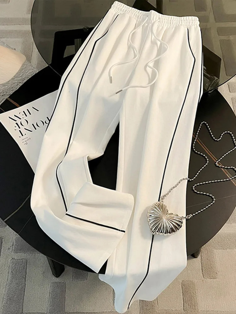 Womens Tracksuit Contrast Zipper Full Sleeve Jackets High Waist Drawstring Straight Pants Female Suits Spring Lady Outfits 250221