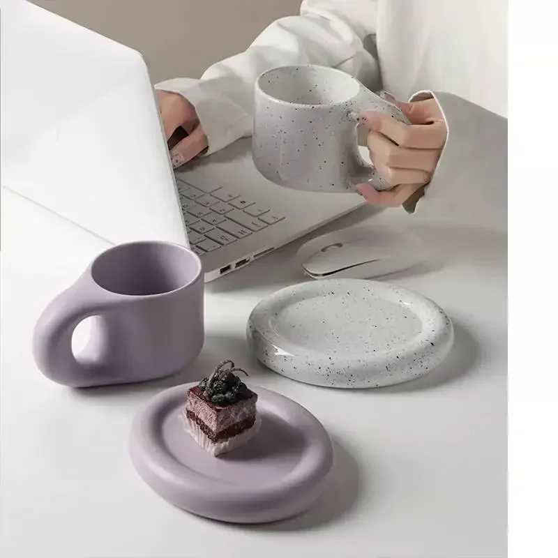 Creative Colorful Fat Ceramics Mugs with Saucer Coffee Mug Milk Tea Office Cups Drinkware The Best Birthday Gift for FriendsC250224