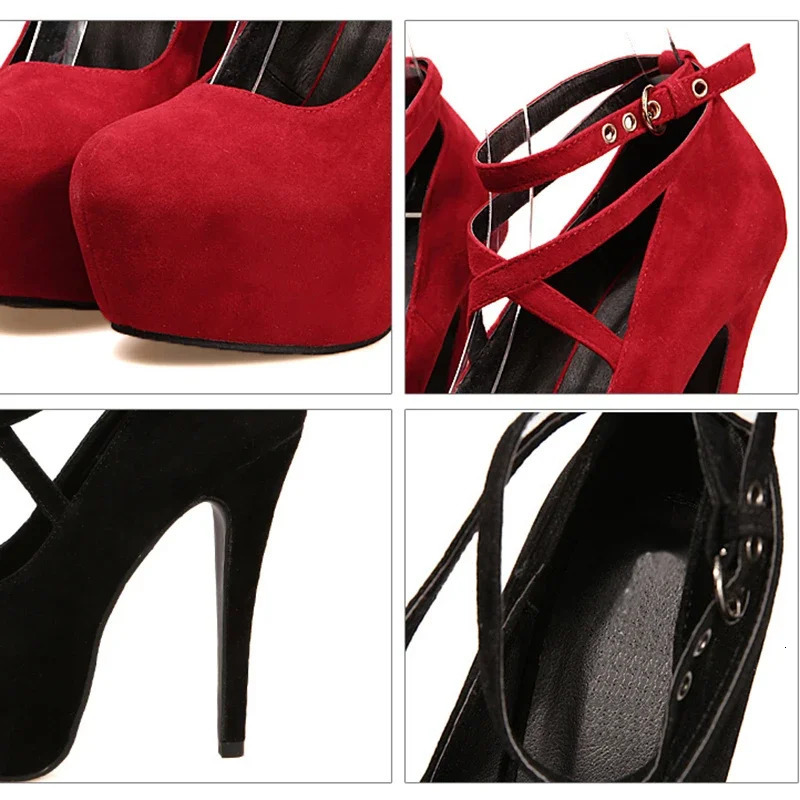 Shoes Woman Pumps Crosstied Ankle Strap Wedding Party Shoes Platform Dress Women Shoes High Heels Suede Ladies Shoes Plus Size7 250218