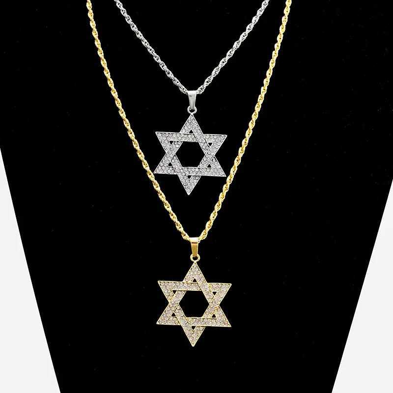 Star of David Hexagonal Zircon Necklace Hip Hop Style Jewelry Gift Accessories for Men and Women X250224