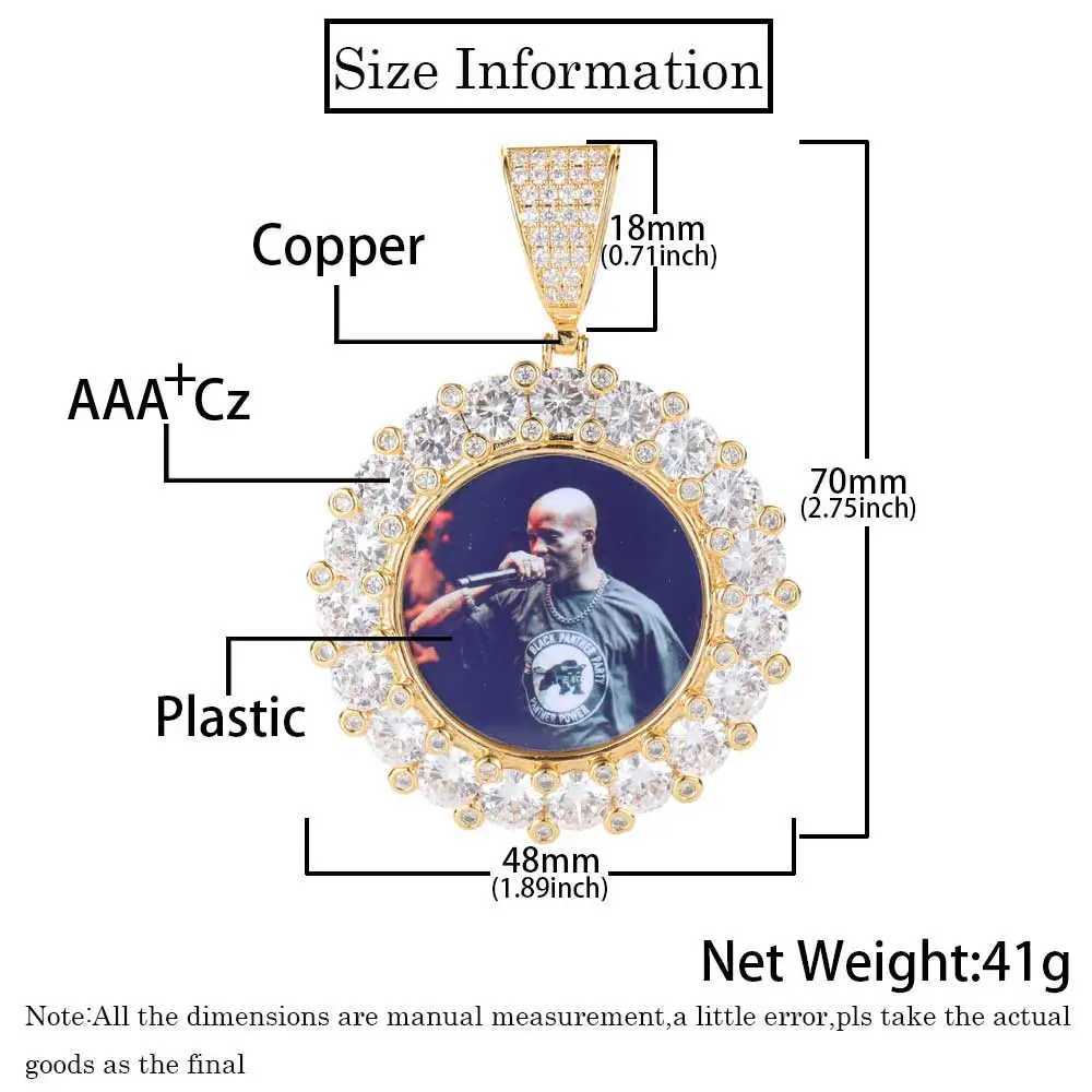 Gold customized large diamond photo medal sparkling necklace pendant hip-hop picture jewelry gift laser can X250224