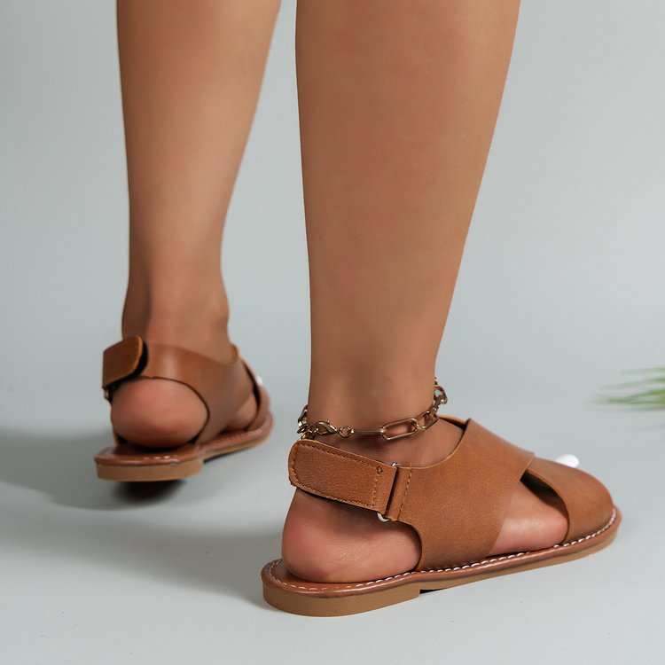 2025 Europe and the United States foreign trade large size cross with flat sandals women retro style open toe beach sandals 35-43 Wide Design slipper 