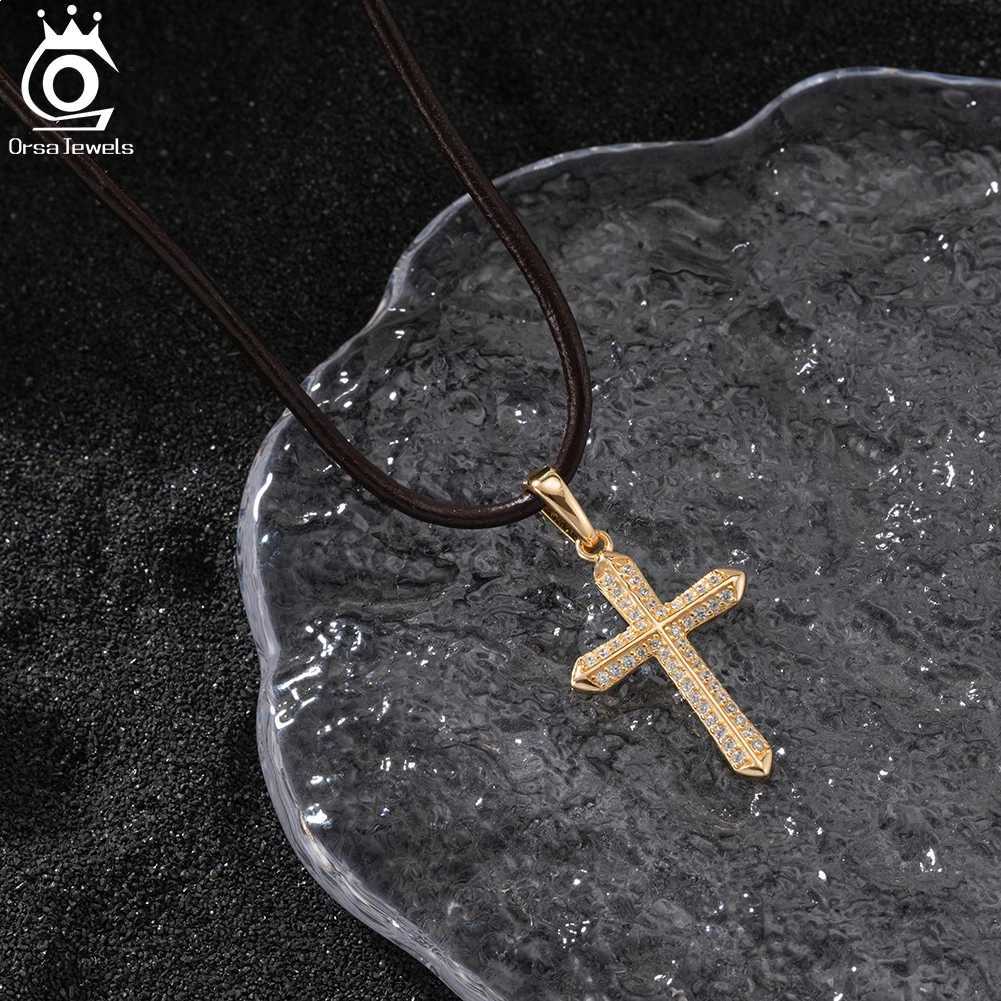 ORSA JEWELS Classic Cross with Clear CZ Pendant Necklace 925 Sterling Silver Hip Hop Religious Gothic Jewelry NMN06 X250224