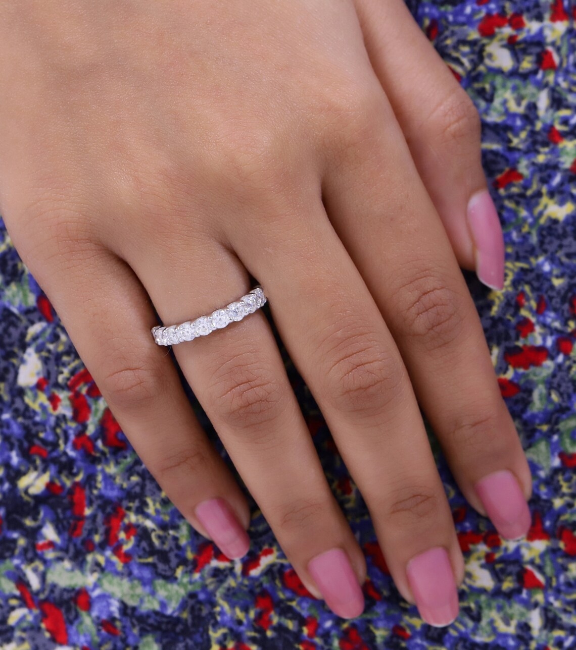 Jewelry 3.0mm Round Cut EF Color Lab Diamond Half Set Eternity Band Stackable Ring 18K White Gold Ring Womens Wedding Ring