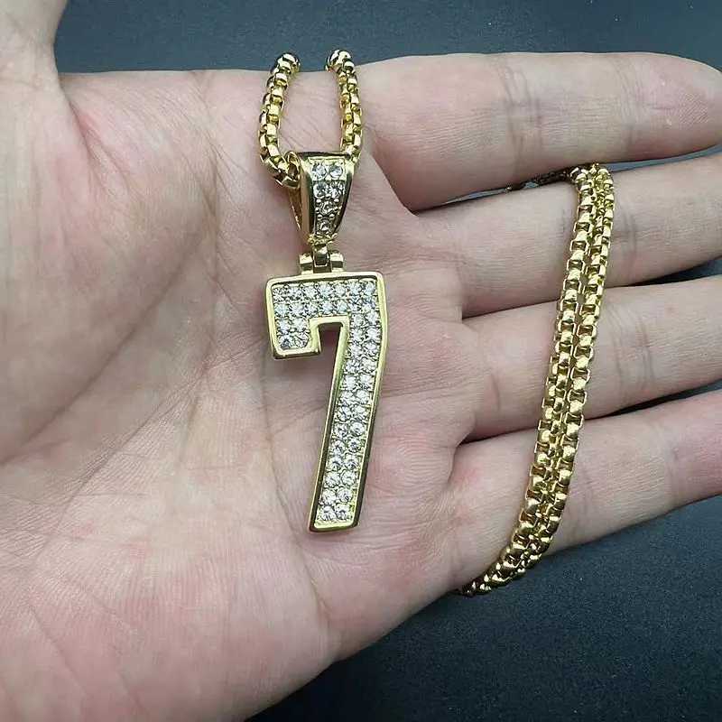 Stainless Steel Titanium Hip Hop Number 7 Bling d Out Pendant Collar Chain Necklace for Men Wen Couple Gift Fashion Jewelry X250224