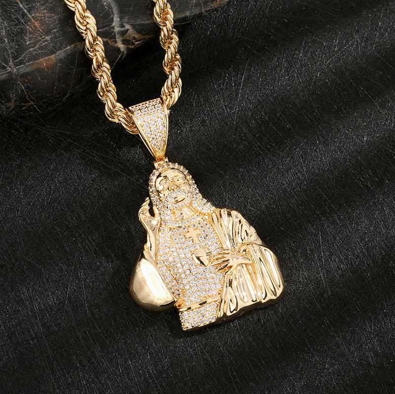 Cool design hip-hop 14k gold-plated Jesus religious moissanite copper pendant charm necklace X250224