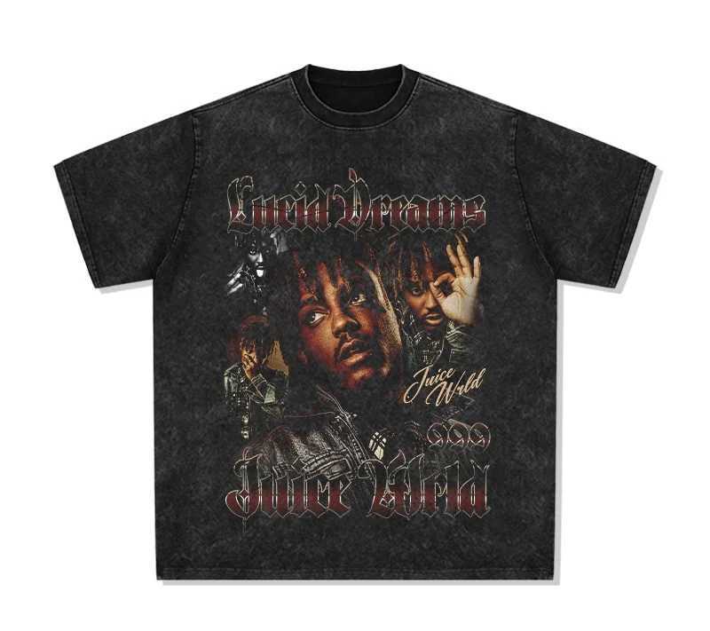 2024 Fashion Choice Formal Cotton Short sleeved Mens Summer Street T-shirt Retro Printed Washed Short sleeved Top W250224