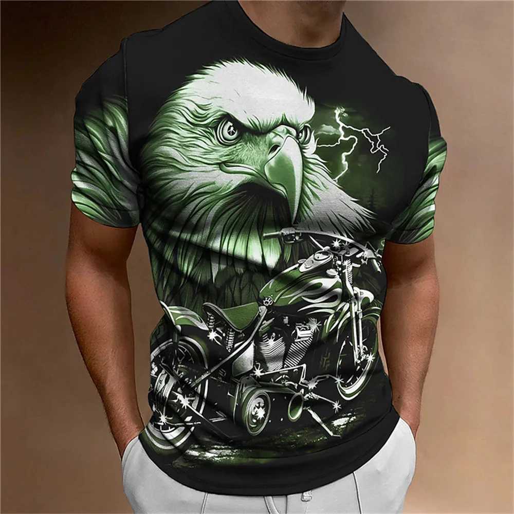 Animal T-Shirt For Men Eagle Motorcycle 3d Print Retro Trend Mens Top Loose Oversized Shirt Everyday Casual Clothing Street Tee W250224