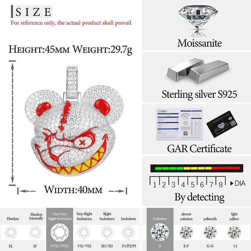 High Quality Luminous Style Pendant S925 Moissanite Pendant Necklace Rope Chain For Men Hip Hop Jewelry Nightclub Gift X250224