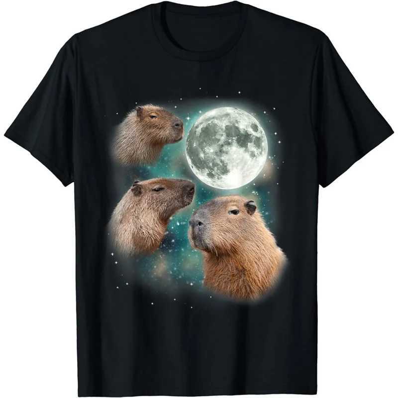 3D Printing Fun Capybara Mens Retro Pattern T-shirt Summer Casual Loose T-shirt Round Neck Top Street Clothing W250224