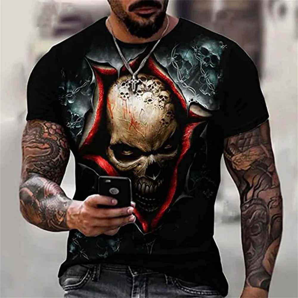 Mens 3D Printed T-Shirt Fashion Punk Style O-Neck Short-Sleeved Tops Skull Pattern Mens T-Shirt Oversized Tee Mens Clothing W250224