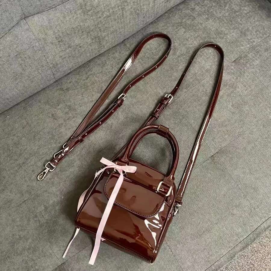 Women Fashion Patent Leather Backpacks Solid Soft Brown Pu Small Handbag Portable Female Commute Square Shoulder Pack Lady Purse2