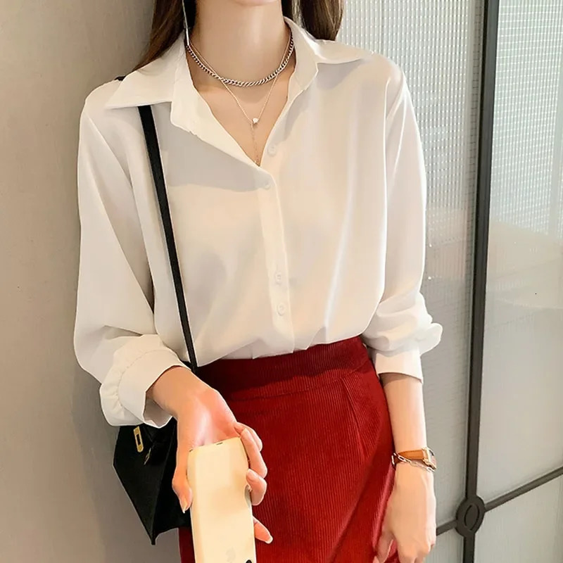 Black Chiffon Shirts For Women Spring Solid Long Sleeve Korean Fashion Ladies Blouse Simple Female Clothing Tops 250222