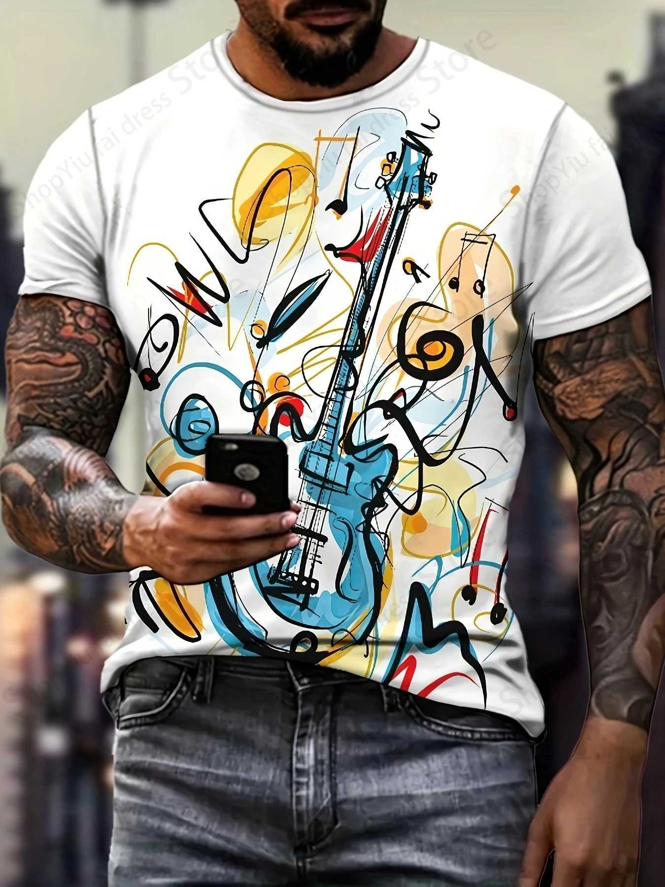 3D printed T-shirt for musical instrument guitar mens fashion short sleeved T-shirt childrens hip-hop top T-shirt W250224
