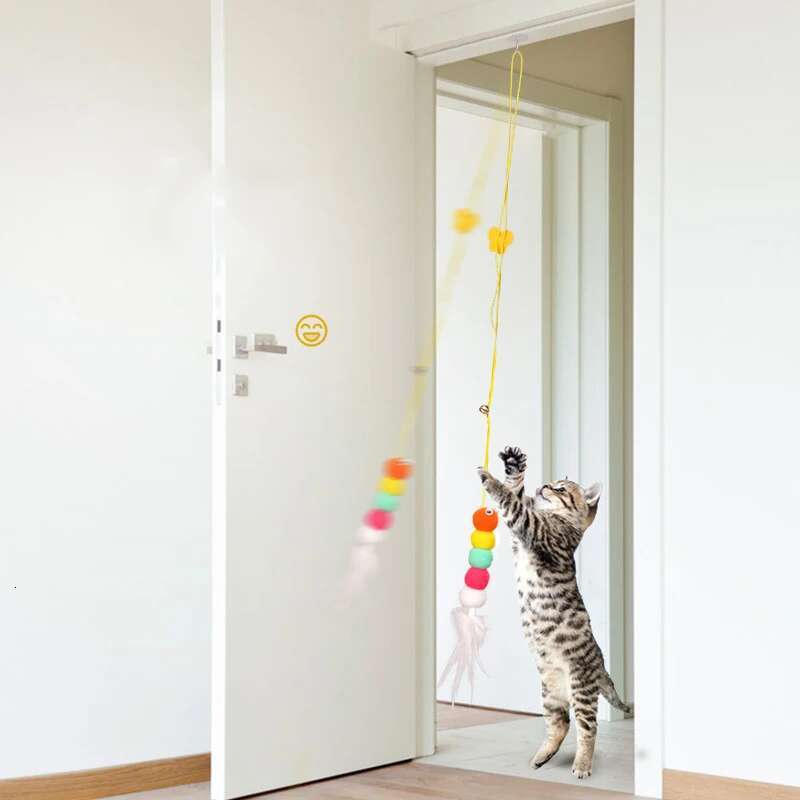 Pet Cat Toys Funny Kitten Self -hi Elastic Rope Dragoy Shape Feather Bell Teasing Stick Hanging Swing Thousands