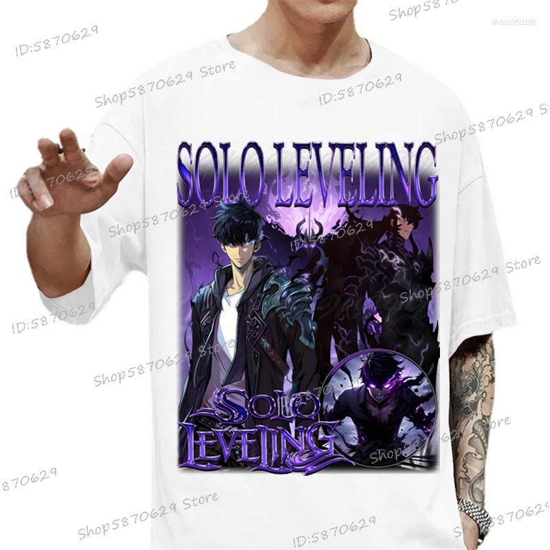 Men's T Shirts Retro Anime T-shirts Men Women Solo Leveling Crew Neck Casual Shirt Summer Short Sleeve Cotton Fashion Sung Jin Woo Tees
