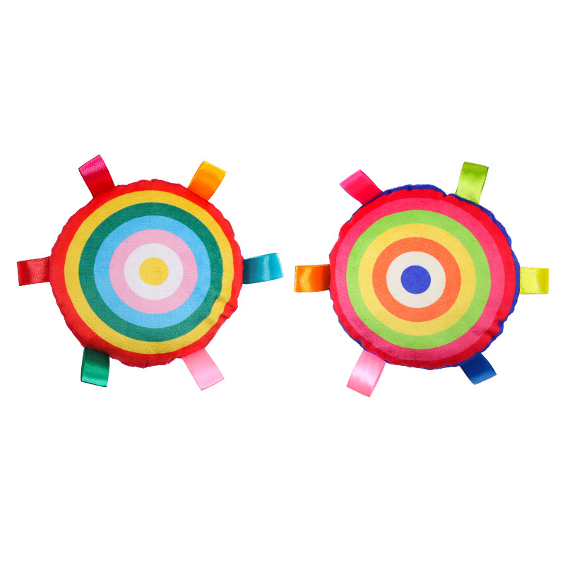 Popular pet supplies plush frisbee with bell interactive dog toy colorful ribbon dog toy